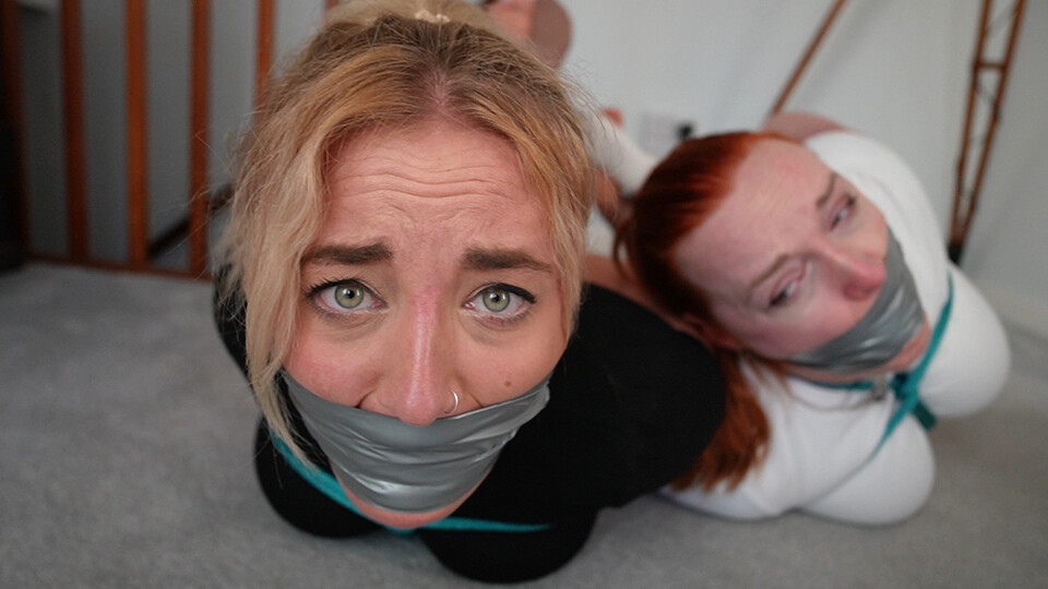 Hogtied Brats - Zoey Ziptie and Captured Kerry - Feet, tapegags, drool galore  